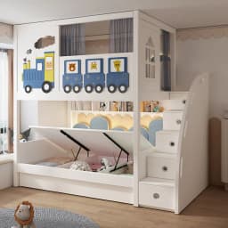 Customizable Kids Bunk Bed with High Guardrail Tree House Style Upper and Lower Bed for Boys and Girls Ideal for Small Apartment