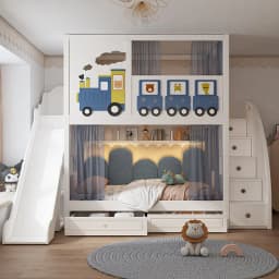 Customizable Kids Bunk Bed with High Guardrail Tree House Style Upper and Lower Bed for Boys and Girls Ideal for Small Apartment