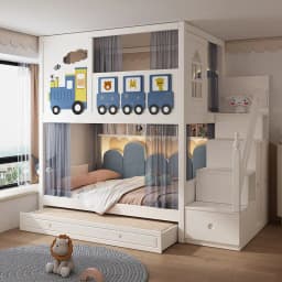 Customizable Kids Bunk Bed with High Guardrail Tree House Style Upper and Lower Bed for Boys and Girls Ideal for Small Apartment