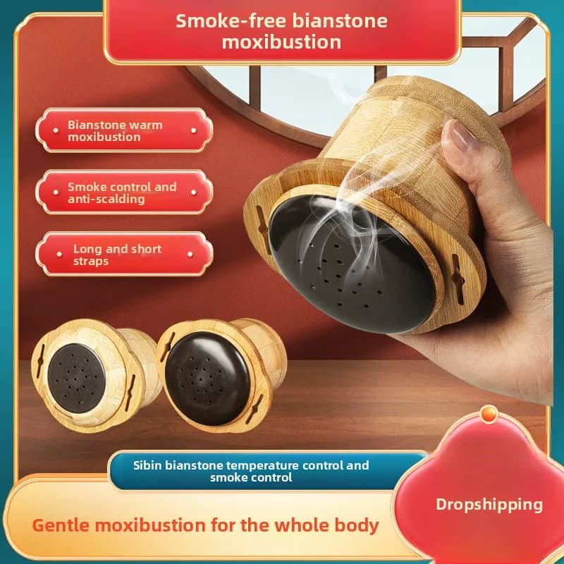 1PCS Bianshi moxibustion jar, portable home moxibustion anti-scalding bamboo and wood suspended moxibustion jar,