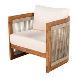 Acacia Wood Outdoor Club Chair Woven Rope Accent Comfy Patio Reading Seat with Removable Cushion Beige Teak,Customized