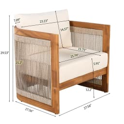 Acacia Wood Outdoor Club Chair Woven Rope Accent Comfy Patio Reading Seat with Removable Cushion Beige Teak,Customized