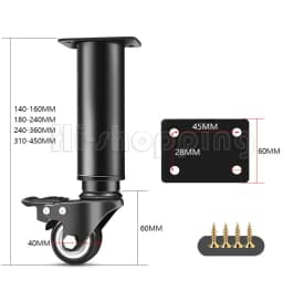 2Pcs Metal Adjustable Furniture Legs with 1.5 inch Swivel Caster Wheels for Cabinet/Sofa/Bed/Dresser/Couch/Coffee Table