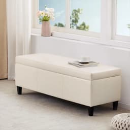 Faux Leather Storage Ottoman Bench 50.3 inch Extra Long Upholstered Bedroom Bench with Large Storage Space, Customized