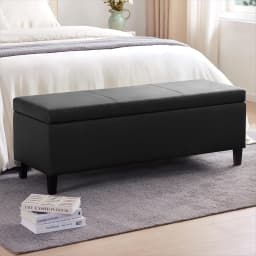 Faux Leather Storage Ottoman Bench 50.3 inch Extra Long Upholstered Bedroom Bench with Large Storage Space, Customized