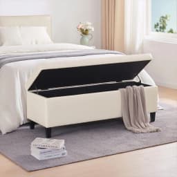 Faux Leather Storage Ottoman Bench 50.3 inch Extra Long Upholstered Bedroom Bench with Large Storage Space, Customized