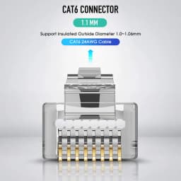 ZoeRax 100pcs Shielded RJ45 CAT5 CAT6 Pass Through Connectors -Modular Plugs Gold Plated 3 Prong 8P8C Ethernet Ends 1.1mm