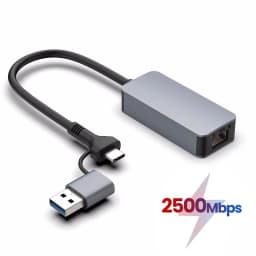 2-in-1 USB 3.0 2.5G Ethernet Adapter Type-C to RJ45 2500Mbps Rtl8156B Network Card Cat7/8 LAN Converter for NAS Laptop Desktop
