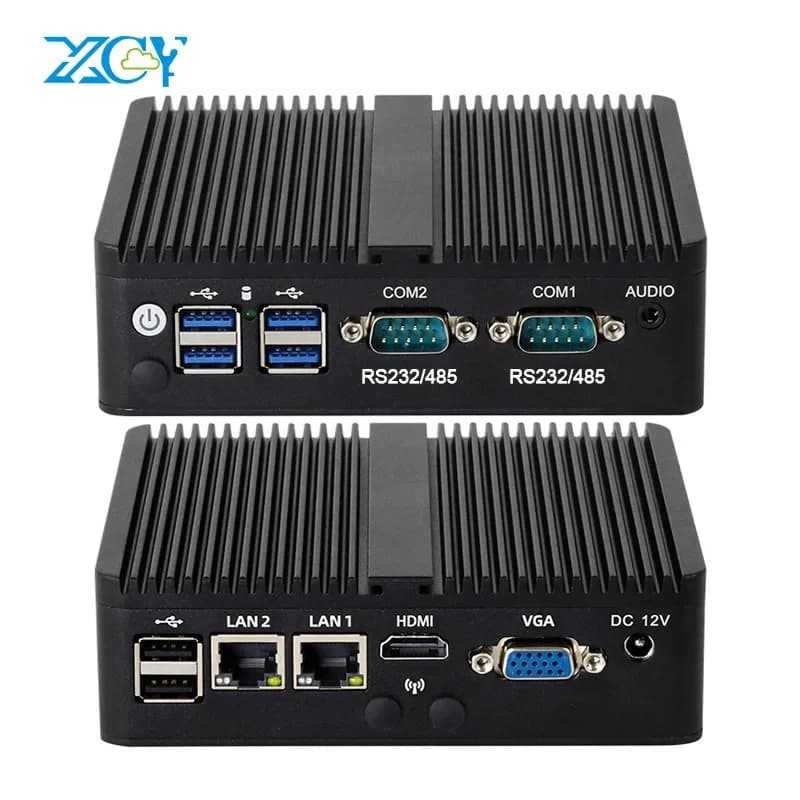Intel Celeron Fanless Industrial IoT Mini PC J6412 J2900 J1900 2x COM RS232 RS485 2x Gigabit Ethernet Support WiFi 3G 4G SIM