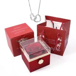 Personalized Couple's Names Heart Necklace Custom Jewelry Rotating Preserved Rose Box For Women Wife Valentine's Day Gift