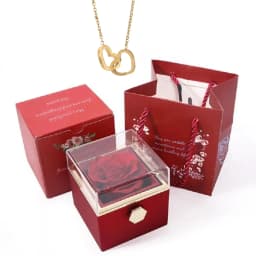 Personalized Couple's Names Heart Necklace Custom Jewelry Rotating Preserved Rose Box For Women Wife Valentine's Day Gift