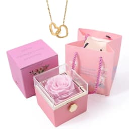 Personalized Couple's Names Heart Necklace Custom Jewelry Rotating Preserved Rose Box For Women Wife Valentine's Day Gift