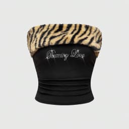 New Rhinestone Leopard Print Crop Top Slim Fit sexy Hot Girl Y2K Fringed Fashionable Strapless Vest