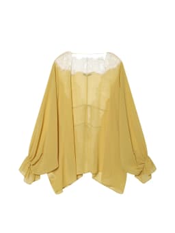 TFMLN Women Lace Patchwork Lantern Long Sleeve Shirt Top Tie-up Loose Sheer Blouse Elegant Irregular High Street Fashion Lady