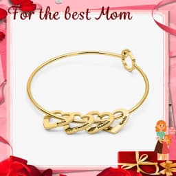 Custom Family Names Heart Beads Bangle Bracelet Personalized Names Heart Bracelet For Women Mom Gril Mother's Day Gift