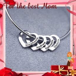 Custom Family Names Heart Beads Bangle Bracelet Personalized Names Heart Bracelet For Women Mom Gril Mother's Day Gift