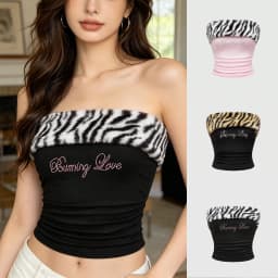 Women's Sexy Slim Fit Y2K Leopard Print Vest Strapless Top Short Style Navel Exposed Casual Summer Fashion Letter Hot Drilling