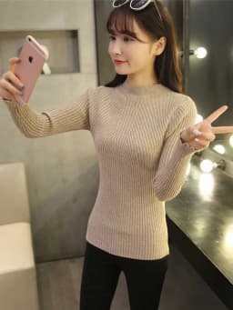 2026 Autumn Women Mock Neck Ruffles Sweater Long Sleeve Knitted Bottoming Solid Pullovers Stripe Women Casual Sweater Winter