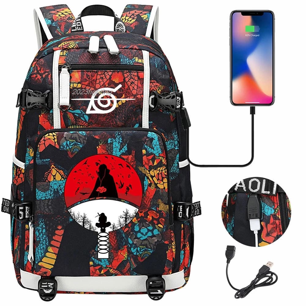 Akatsuki Itachi Sharingan Naruto School Backpack For Girls Boys Black Anime Backpack Schoolbag Capacity Mochilas For Teens Gift