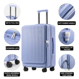 Multifunctional Front Opening Expandable Suitcase with Cup Holder Large Capacity Luggage 360° Shock Absorbing Wheels 20' 24' 28'