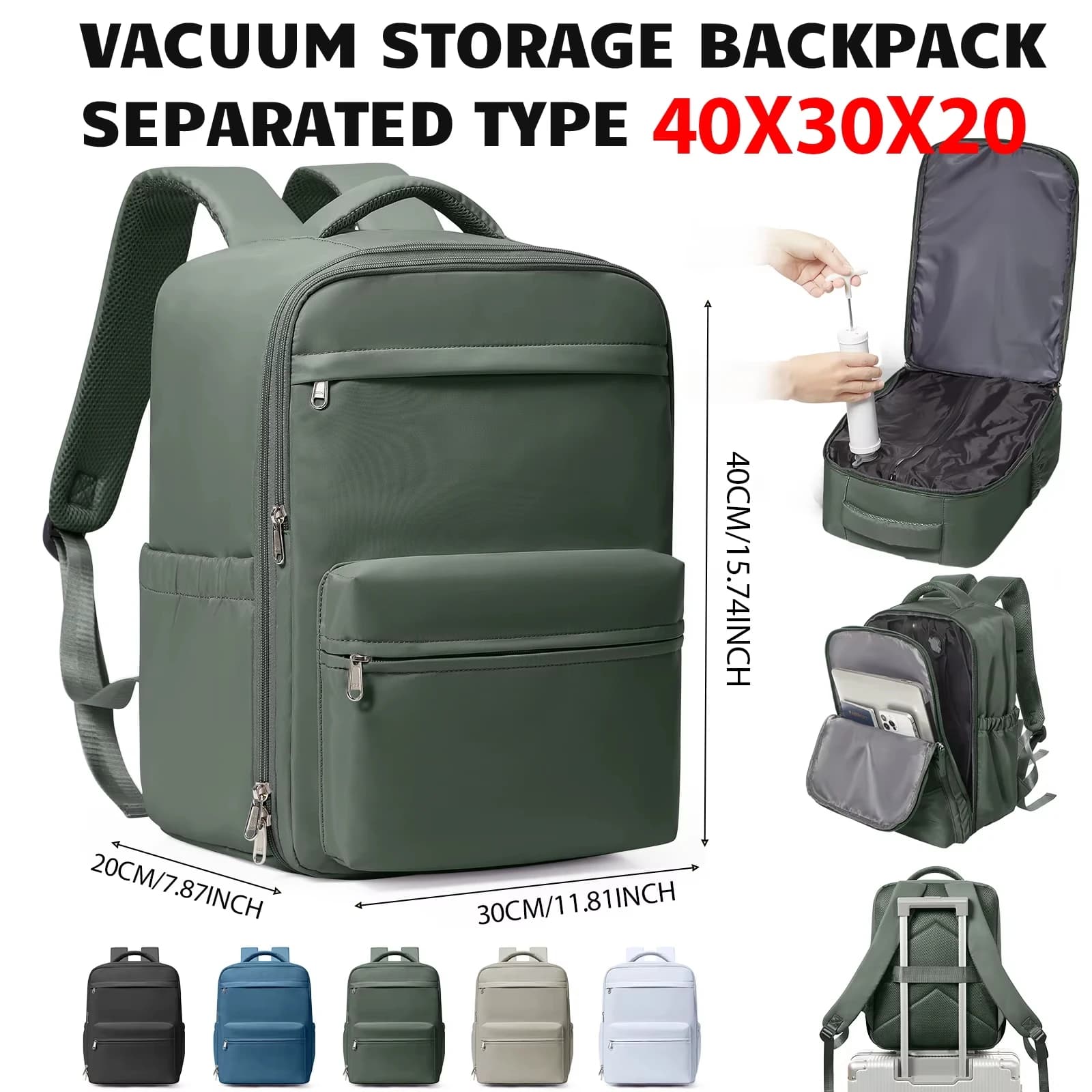 Ryanair 40x30x20 Travel Backpack Vacuum Compression Backpack ,  Wizzair Cabin Bag 15.6" Laptop Travel Bag，Storage Bag, Schoolbag
