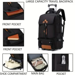 Rolling Backpack Large Capacity Travel Backpack with Wheels Carry On Luggage Backpack for Men Outdoor Trolley Travel Backpack