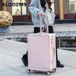 KLQDZMS Front Opening Compartment Multifunctional Aluminum Frame Luggage 20/24/26 Inch Large Capacity Password Travel Suitcase