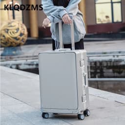 KLQDZMS Front Opening Compartment Multifunctional Aluminum Frame Luggage 20/24/26 Inch Large Capacity Password Travel Suitcase