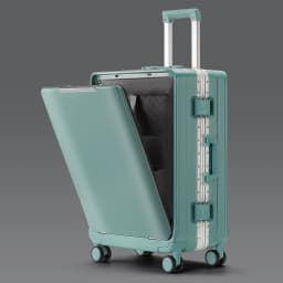 KLQDZMS Front Opening Compartment Multifunctional Aluminum Frame Luggage 20/24/26 Inch Large Capacity Password Travel Suitcase