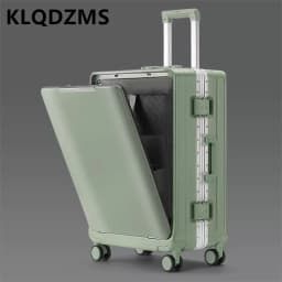 KLQDZMS Front Opening Compartment Multifunctional Aluminum Frame Luggage 20/24/26 Inch Large Capacity Password Travel Suitcase