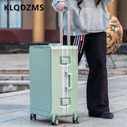 KLQDZMS Front Opening Compartment Multifunctional Aluminum Frame Luggage 20/24/26 Inch Large Capacity Password Travel Suitcase