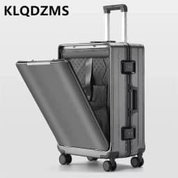 KLQDZMS Front Opening Compartment Multifunctional Aluminum Frame Luggage 20/24/26 Inch Large Capacity Password Travel Suitcase
