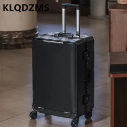 KLQDZMS Front Opening Compartment Multifunctional Aluminum Frame Luggage 20/24/26 Inch Large Capacity Password Travel Suitcase
