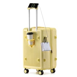 Smart Side-Open Suitcase Expandable Retractable Cup Holder Hook Durable ABS+PC Luggage 20/24/26/28' TSA Lock Travel Trolley