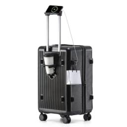 Smart Side-Open Suitcase Expandable Retractable Cup Holder Hook Durable ABS+PC Luggage 20/24/26/28' TSA Lock Travel Trolley