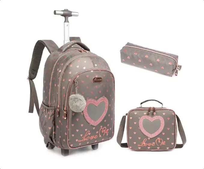Boys Rolling Backpack for Kids 8-12 Trolley School Bag with Wheels Travel Backpack for Kids with Lunch Bag Back to School Supply