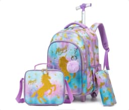 Boys Rolling Backpack for Kids 8-12 Trolley School Bag with Wheels Travel Backpack for Kids with Lunch Bag Back to School Supply