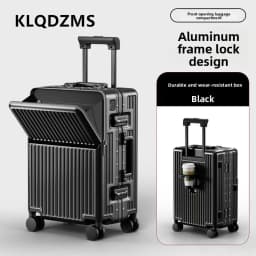KLQDZMS Multifunctional Suitcase Front Opening Boarding Case Laptop Trolley Case 20"24"26 Inch Charging Cabin Luggage