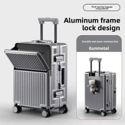 KLQDZMS Multifunctional Suitcase Front Opening Boarding Case Laptop Trolley Case 20"24"26 Inch Charging Cabin Luggage