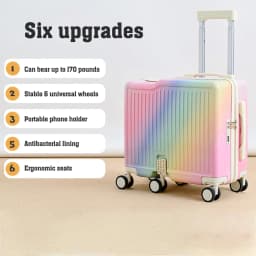 18' Hand Carry Luggage Portable Boarding Bagage 6 Wheels ZIPPER Lock Luggage Can Sit Down Kids Luggage