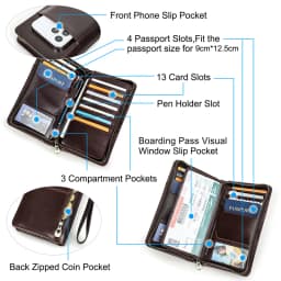 CONTACT'S Genuine Leather Men Passport Cover with Pen Slot Family Passport Travel Wallets ID Card Bag Organizer Document Pouch