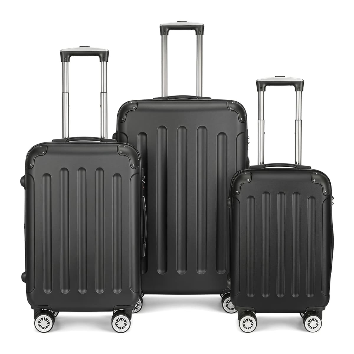 Rosahqnda 3 Piece Hard Shell Luggage Set, 20/24/28 Inch ABS Spinner Suitcases, 3-Level Adjustable Telescopic Handle, Silent 360° Double Row Wheels, TSA Lock Travel Carry On Checked Luggage For Business Family Trip, Black Grey ABS Hard Shell