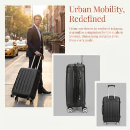 Rosahqnda 3 Piece Hard Shell Luggage Set, 20/24/28 Inch ABS Spinner Suitcases, 3-Level Adjustable Telescopic Handle, Silent 360° Double Row Wheels, TSA Lock Travel Carry On Checked Luggage For Business Family Trip, Black Grey ABS Hard Shell