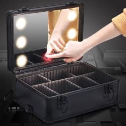 Makeup Organizer with led lights mrirror - Large Cosmetic Trolley, Salon & Barber Case Rolling Cart for Hairstylists
