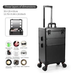 Makeup Organizer with led lights mrirror - Large Cosmetic Trolley, Salon & Barber Case Rolling Cart for Hairstylists