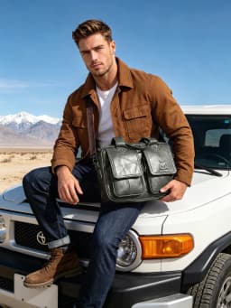 BULLCAPTAIN Men's Real Leather Briefcase 14 Inch Laptop Sleeve ,Casual Shoulder Messenger Bag, Tote, Work, Office, 042