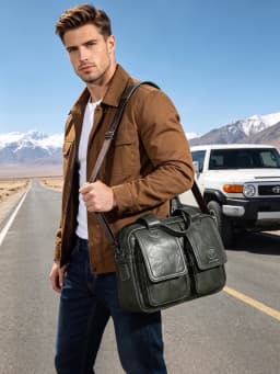 BULLCAPTAIN Men's Real Leather Briefcase 14 Inch Laptop Sleeve ,Casual Shoulder Messenger Bag, Tote, Work, Office, 042