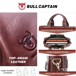 BULLCAPTAIN Briefcase Shoulder Bag Men's Genuine Leather 14 Inch Laptop Handbag Office Business Men's Fashion Simple Briefcase