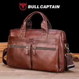 BULLCAPTAIN Briefcase Shoulder Bag Men's Genuine Leather 14 Inch Laptop Handbag Office Business Men's Fashion Simple Briefcase