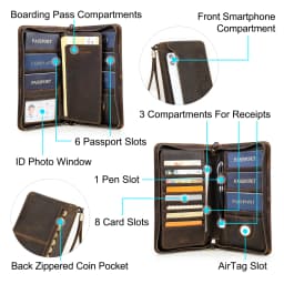 CONTACT'S Genuine Leather Family Passport Clutch Wallets Vintage Men Travel Clutch Bags Passport Cover Card Holder Phone Pocket